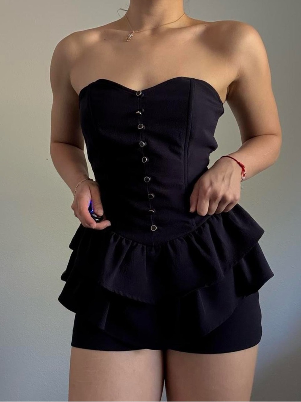 Monteau Navy Strapless Ruffle Peplum Mini Dress